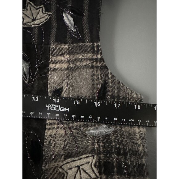 VTG Dressbarn Wool Leather Vest Women S Embroidered Front Plaid Back Cottagecore - Picture 4 of 7